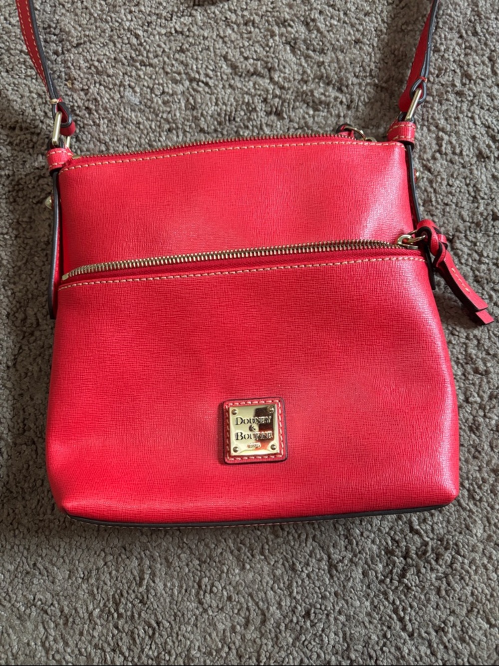 Dooney & Bourke Red Crossbody with Gold Plaque